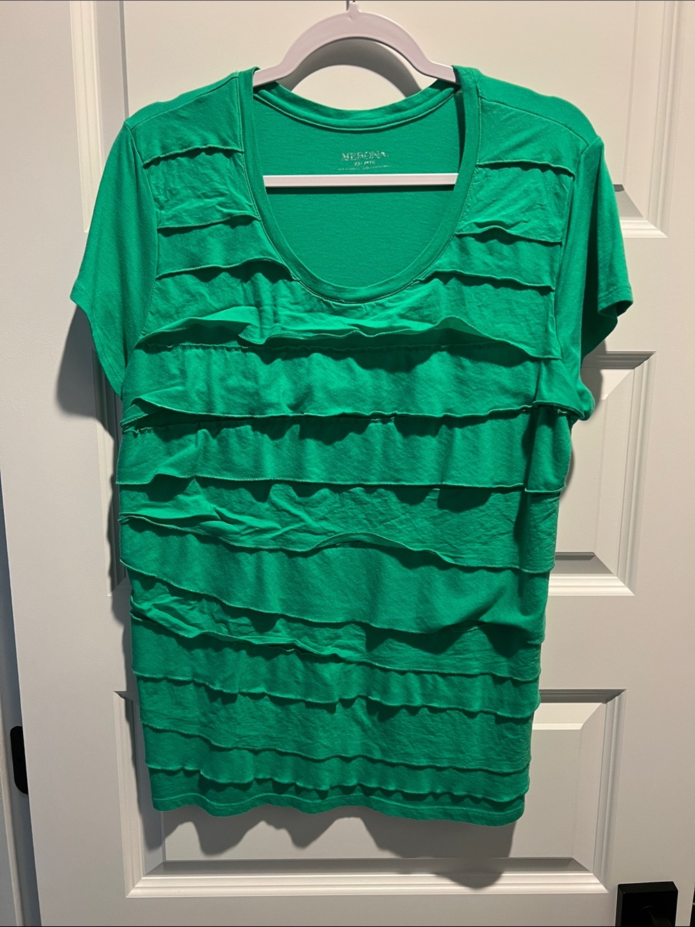 Merona Emerald Green Ruffle Scoop Neck Top XXL Cotton/Modal
